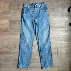 Vtg 90s Medium Wash Roper Denim Western Jeans Hand Embroidered Upcycled Size 30”